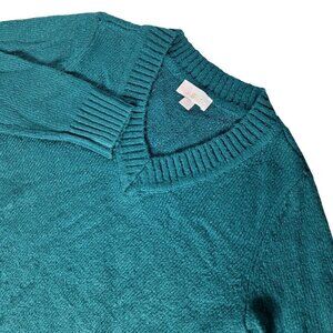 Belle by Kim Gravel Women's Lets Get Cozy Solid V-Neck Sweater XS Winter Teal